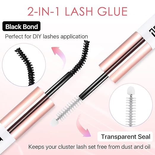 Miuffue Eyelash Glue, Lash Bond and Seal, Latex-Free Lash Glue for Sensitive Eyes, Waterproof Strong Hold Eyelash Cluster Adhesive for 72 Hours