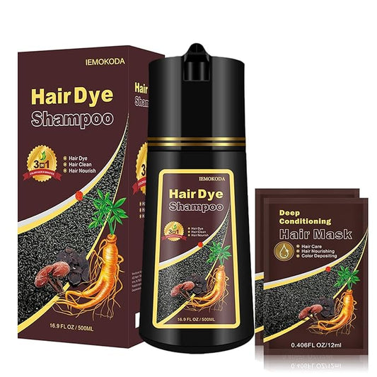 Black Hair Dye Shampoo 3 in 1, Semi-Permanent Black Hair Dye, Cover Grays in Minutes, Instant Hair Color Shampoo for Women Men, Champu Para Canas 16.90 Fl Oz