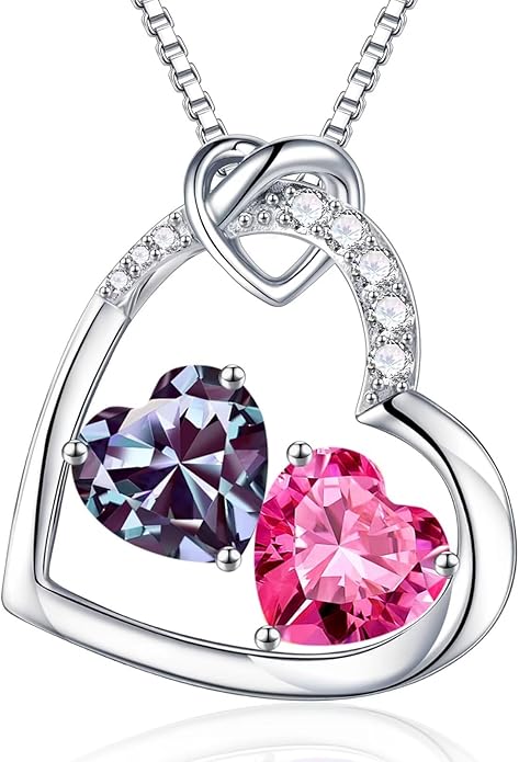 Iefil Valentines Day Gifts for Her - 925 Sterling Silver Heart Birthstone Necklace, Anniversary Birthday Gifts for Women Wife Girlfriend, Jewelry for Mom Daughter