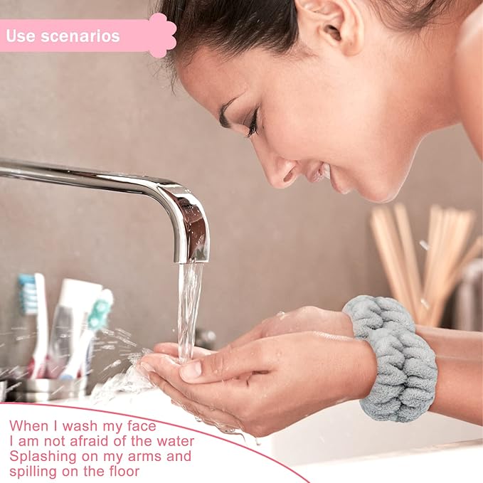 Taocar 2pcs Wrist Bands for Washing Face, Microfiber Face Washing Wristbands, Arm Wrist Towels, Spa Face Wash Wristbands, Stretchy Absorbent Wash Band for Woman Children