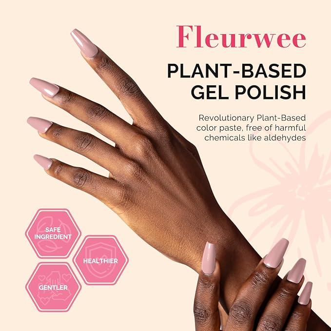MelodySusie Fleurwee Plant Based Gel Nail Polish, Nail Polish Hema Free 21 Non Toxic Long Lasting No Chip Finger Toe Nail Art Manicure Salon DIY at Home Gifts for Women Dried Rose Nude P57