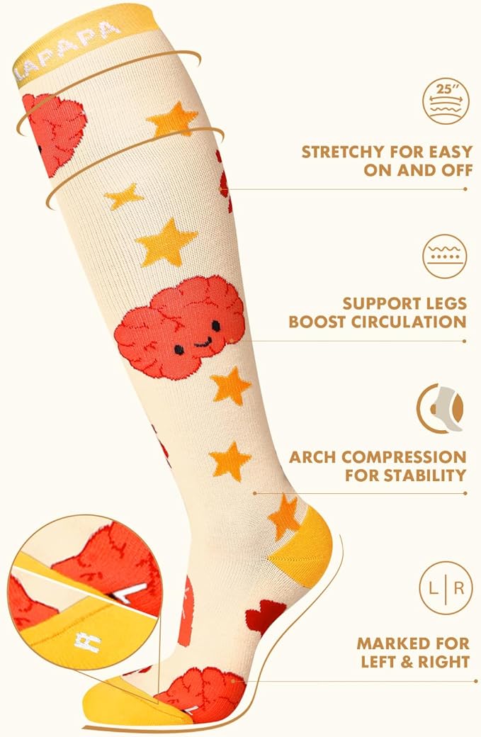 Lalapapa Thick Soft Cotton Compression Socks for Women Men 15-20mmHg Knee High Breathable Cotton Socks for All Day Comfort
