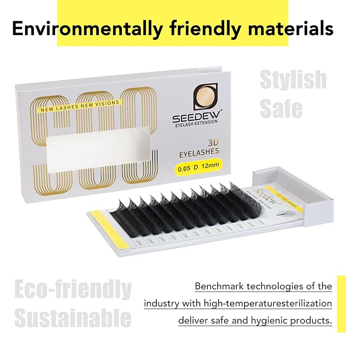 SEEDEW 3D-Double Tips Lash Extensions, 0.07mm D Curl 11mm 12 Rows/Tray, W Shape 3DD Flat Stem, PBT Natural False Eyelashes for Beginner Artist, Lash Tech, Beauty Salon(3DD-Matte Black-0.07-D-11mm)