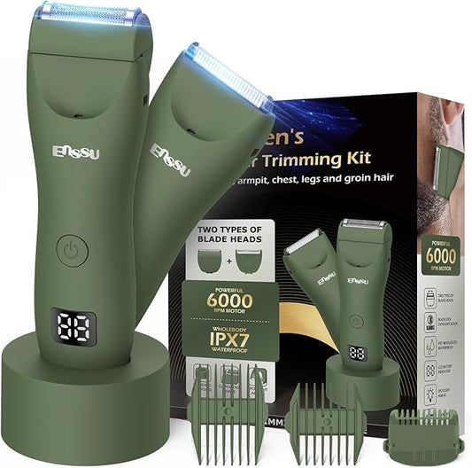 ENSSU Manscape Trimmer for Men, 2 in 1 Electric Hair Trimmer for Men - Trimmer with Ceramic Blade & Foil Shaver, No-Nick Shaving, IPX7 Waterproof Body Groomer for Bikini/Pubic/Groin