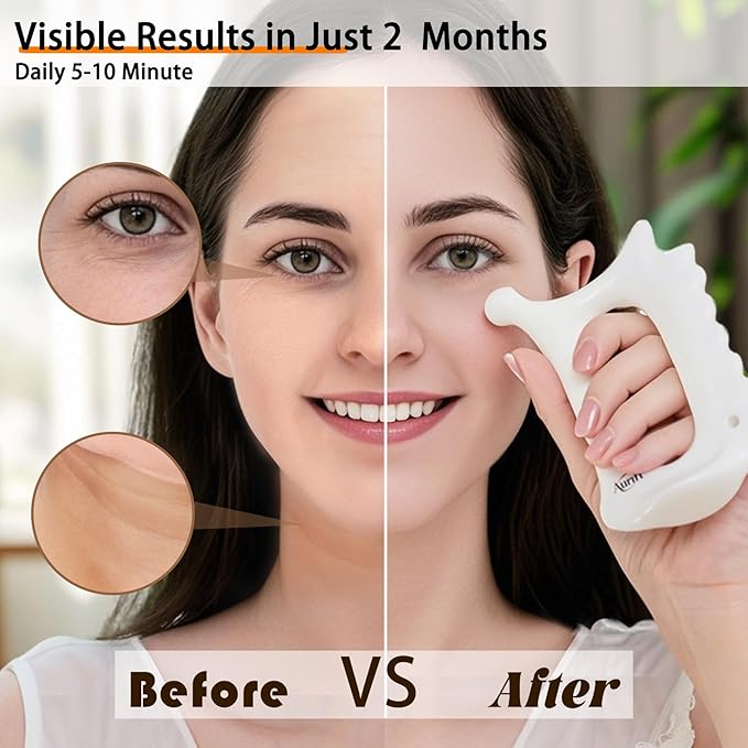 Aurift Ceramic 6‑in‑1 Gua Sha Tool for Face & Body, Jawline Sculpting, Double Chin Reduction, Lymphatic Drainage, Trigger Point Manual Massage Tool, Self-Care Gift Box for Women, White