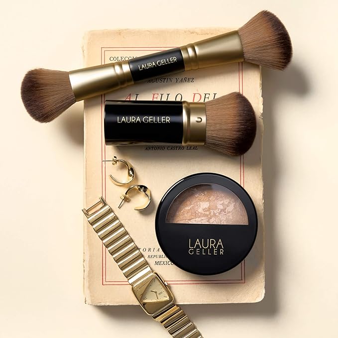 LAURA GELLER NEW YORK Cosmetic Professional Makeup Brushes - Cruelty-Free - 08 Face It All 2pc Makeup Brush Set - Kabuki Brush + Dual-Ended Blush and Bronzer Brush
