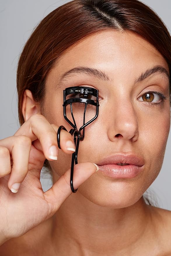 Beauty Power Eyelash Curler – Precision Lash Lift in Seconds with 5 Replacement Pads, Eyebrow Brush & Satin Travel Bag – Gentle & Safe, German Stainless Steel for Perfect Curls - Gift (Natural Curl)