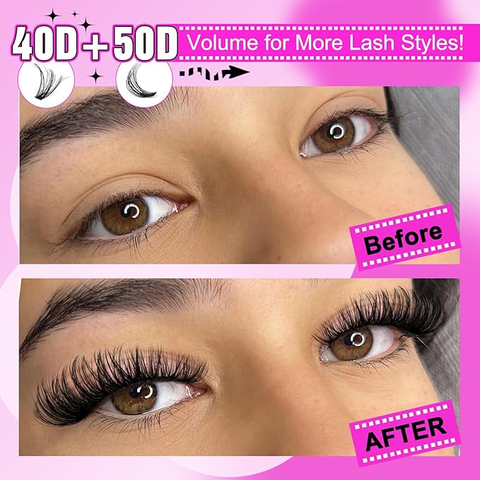 DIY Lash Extension Kit 300pcs Individual Lashes 9-18mm Mix 40D 50D Cluster Eyelash Extension Kit Wispy Lash Clusters with Lash Bond and Seal and Lash Tweezers for Lash Extension by Yawamica