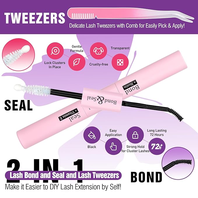 Yawamica DIY Lash Extension Kit 300pcs Individual Clusters Eyelash Extensions 10-20mm 50D Lash Clusters Kit With Lash Bond and Seal, Remover and Lash Applicator DIY Lash Kit for At-Home Use