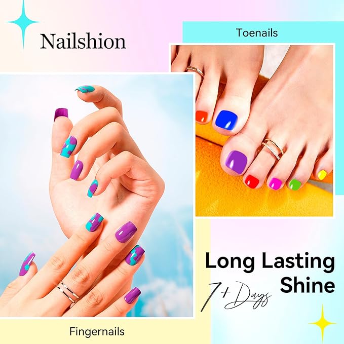 Nailshion Nail Polish 16 Colors Rainbow Air Dry Regular Nail Polish Set with Base Top Coat & Remover Pads| White Red Classic French Fingernail Polishes Non-gel Bulk Gift for Nail Art Lovers