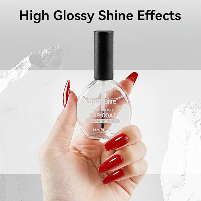 OpenLive 2Pcs Glossy Top Coat Clear Nail Polish, Quick Air Dry Regular Nail Polishes, High Shine Finish Long-Lasting Color Protection No Chip Vegan Non-gel Salon Nail Art Gift for Women