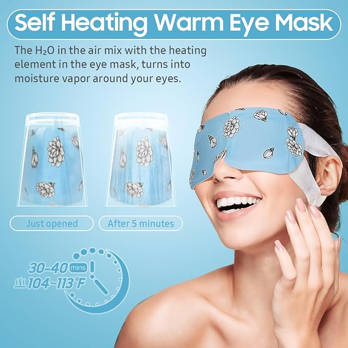 BeHoomi 20 Packs Steam Eye Mask, Heated Eye Mask Warm Compress for Eyes, Disposable Self Heating Steam Mask Sleep, Spa, Travel Essentials & Relaxation Gifts for Women, Stocking Stuffers (Jasmine)