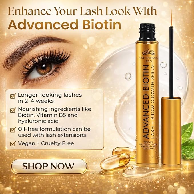 Advanced BIOTIN Eyelash Growth Serum for Longer, Fuller, Thicker Lashes & Eyebrows, Lash Serum for Eyelash Growth- Fast Results 2-4 weeks