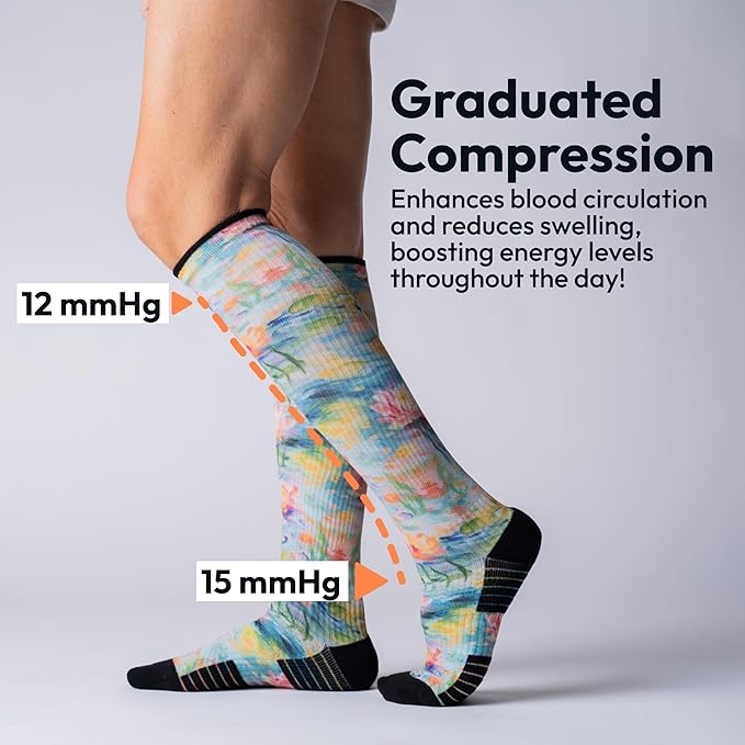 Viasox Compression Socks for Women and Men, Knee High Socks 12-15 mmhg Circulation Support for Flight, Travel, Daily