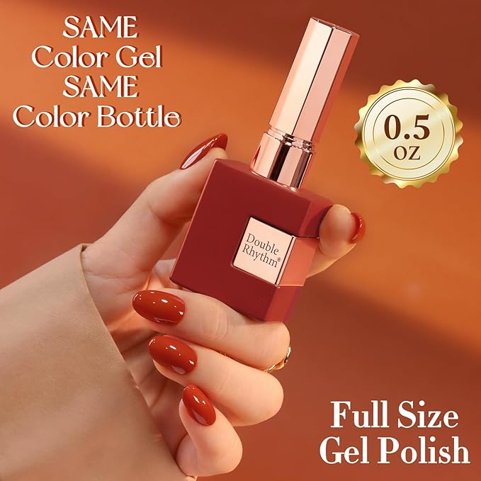 Double Rhythm 0.5 Oz Gel Nail Polish Neutral Natural Same Color Same Bottle Translucent Light Milky Pastel 15ML Manicure French Design Art DIY at Home (Red Brown-A1499)