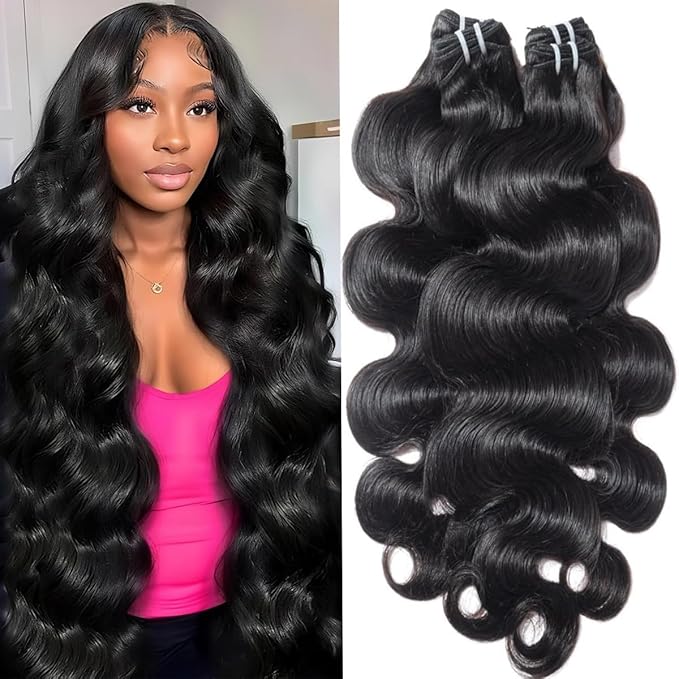 12A Human Hair Bundles 20 22 24 26 Inch Body Wave Bundles Human Hair 4 Bundles 100% Unprocessed Brazilian Virgin Hair Quick Weave Extensions Natural Black