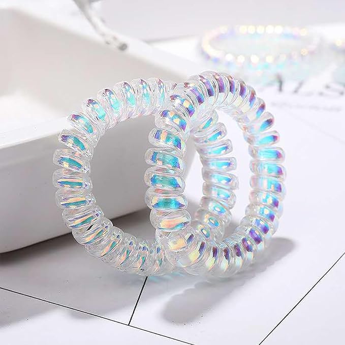 Spiral Hair Ties No Damage for Thick and Thin Hair for Women Hair Accessories for Girls Durability Rubber No Deformation and Tear (20pc，Rainbow Sheen)