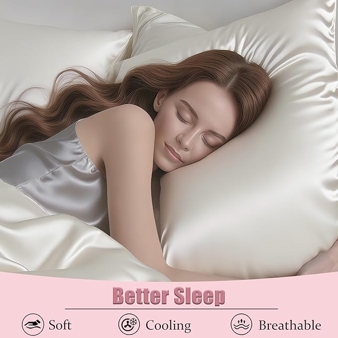 Mulberry Silk Body Pillow Pillowcase with Zipper, Ultra Smooth Soft Breathable Cooling Pillow Cases for Hot Sleepers, Silk Satin Body Pillow Cover for Hair and Skin (Ivory, 20×54 Inches, 1 Pack)