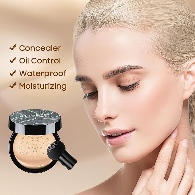 Mushroom Head Air Cushion CC Cream - BB Cream Color Changing Foundation, Full Coverage Concealer for Older Women, Moisturizing & Brightening Foundation for Mature Skin Makeup (Medium Deep)