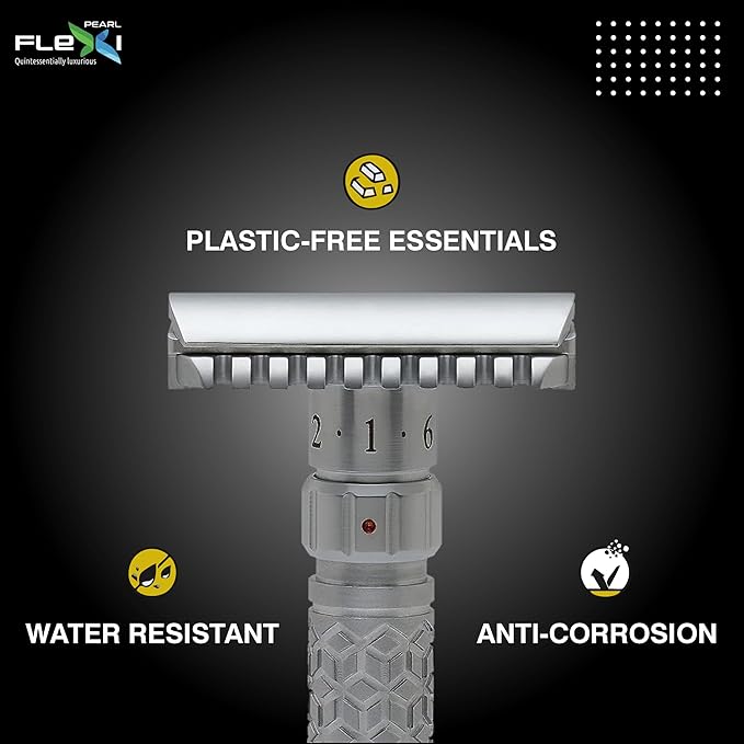 Pearl Flexi Open Comb Adjustable Safety Razor - Made of 100% Brass Metal | Adjustable from 1 to 6 | Men's Shaving Razor for Fathers Day Gift