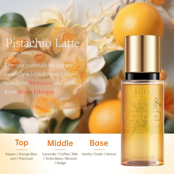 Aiilo Hair Perfume, Natural Fragrant Hair Perfume for Women, 8 Hours Longevity, Suitable for Hair, Body & Clothes - 75ml/2.54 fl oz (Pistachio Latte)