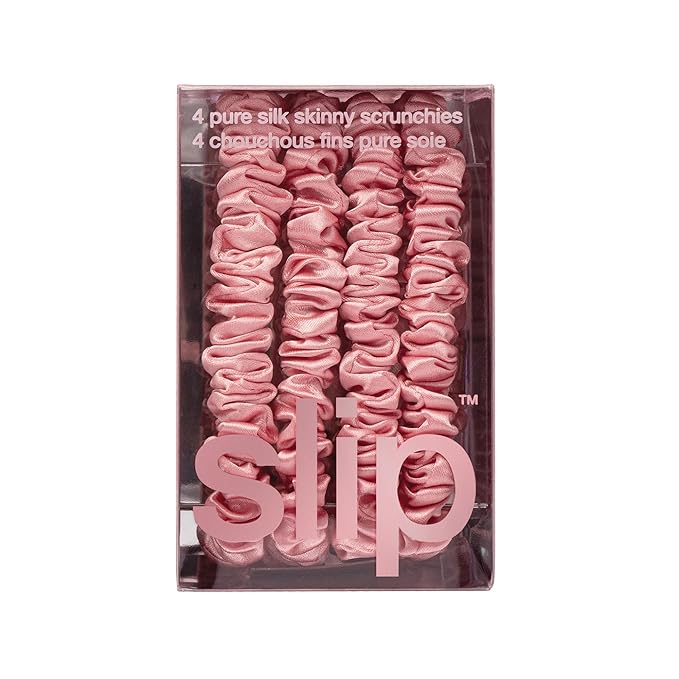 slip Skinny Scrunchies: Anti-Crease, Anti-Breakage Slipsilk™ Design Protects Delicate Hair | Includes 4 Pure Silk Scrunchies, Rose - new