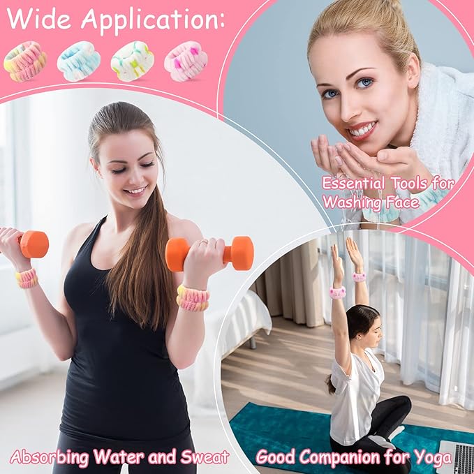 Chuangdi 4 Pairs Wrist Bands for Washing Face Wrist Spa Microfiber Wash Towel Band Scrunchies Absorbent Wristbands Sweatband for Women Prevent Liquid from Spilling(Brisk Colors)