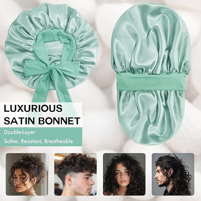 Silk Bonnet for Sleeping Women, Adjustable Soft Satin Lined Bonnet with Tie Band, Double Layer Sleep Night Cap