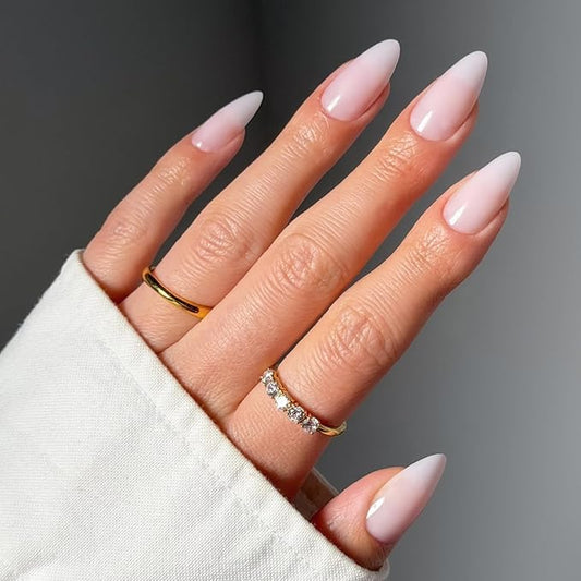 Glamnetic Press On Nails - Blush Blanket | Medium Almond Pink Fake Nails, Salon Quality Milky Nails | 15 Sizes - 30 Nail Kit with Glue