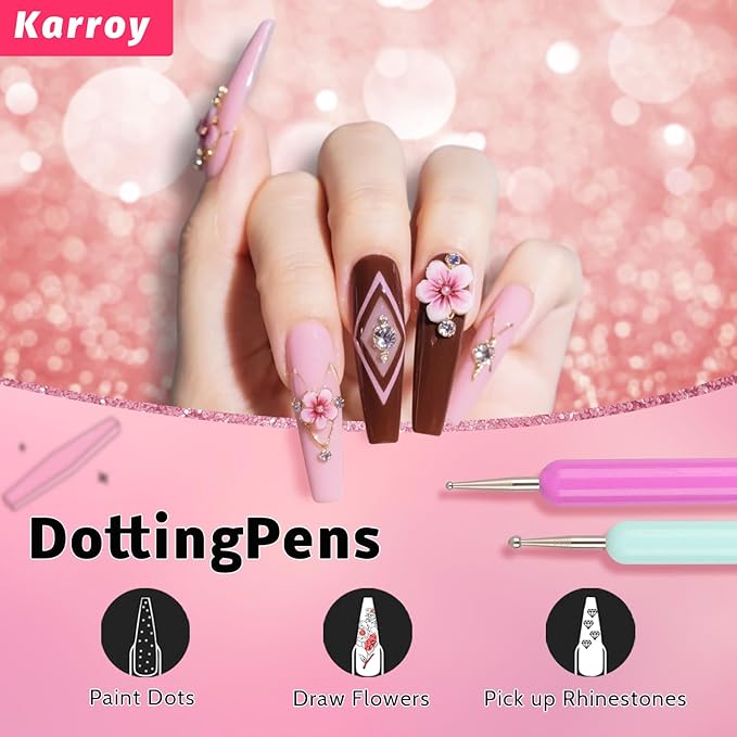 Karroy Nail Art Brushes Kit, Nail Brush Sets with Gel Nail Brush, Nail Extension Gel Brush, Nail Liner Brush, Dotting Tools, DIY Manicure Tools Gift for Women (6PCS Brushes)