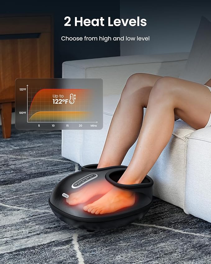 RENPHO Foot Massager with Heat, [2026 Upgraded] Birthday for Women Men Elderly, FSA Eligible Shiatsu Foot Massager for Plantar Fasciitis, Deep-Kneading, Air Squeezing Feet Massager, Size 12 BK