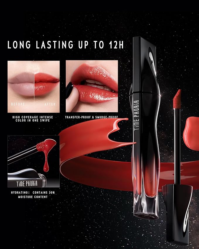 Stellar Dust Lip Stain 07 Quanta, Transfer-Proof & Smudge-Proof Lip Gloss, Orangish Red Tinted Glossy Finish, High-Pigment Vibrant Color, Hydrating Lightweight Long-Lasting Lip Makeup