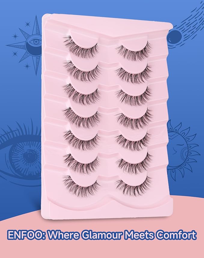 Short Lashes Natural Look Everyday Wispy Eyelashes Clear Band Flared Strip Eyelash Soft Lash Fluffy Pack 7 Pairs C22