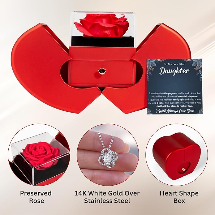 To My Beautiful Daughter Necklace from Mom & Dad | Cubic Zirconia Pendant with Heartfelt Message Card & Gift Box | Daughter Birthday, Graduation, Christmas Jewelry Gift from Parents