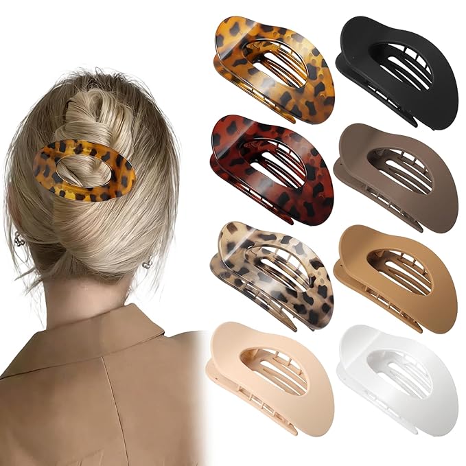 8PCS French Flat Hair Clips for Women Girl Matte Lay Flat Claw Clips Large Strong Hold Barrettes for Thick Thin Hair French Duckbill Styling Accessories for Daily Styling ﻿
