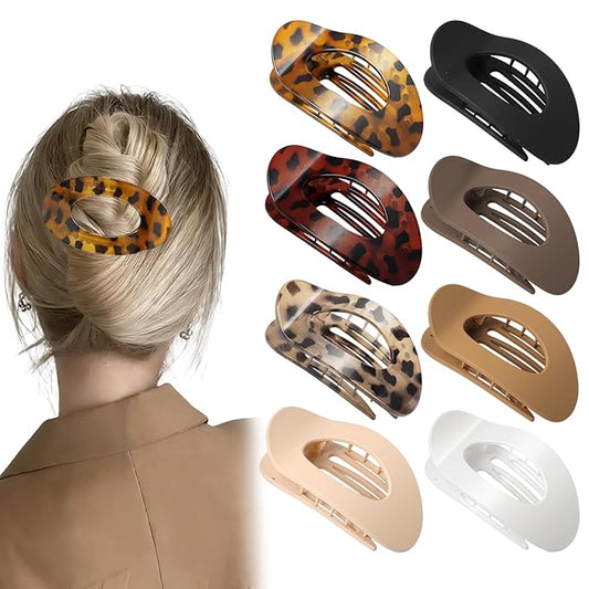 8PCS French Flat Hair Clips for Women Girl Matte Lay Flat Claw Clips Large Strong Hold Barrettes for Thick Thin Hair French Duckbill Styling Accessories for Daily Styling ﻿