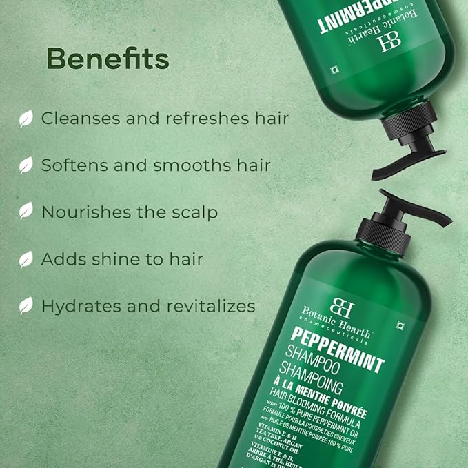 Botanic Hearth Peppermint Oil Shampoo | Hair Blooming Formula With Keratin For Thinning Hair | Fights Hair Loss, | Sulfate Free For Men And Women | 16 Fl Oz