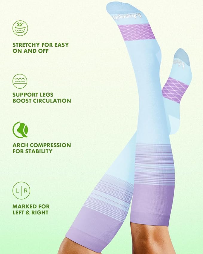 Lalapapa Bamboo Viscose Compression Socks for Women Men 2 Pairs 15-20mmHg Knee High Compression Socks Travel Nurse