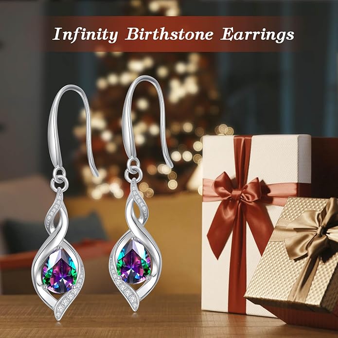 HPQQ Birthstone Earrings for Women 925 Sterling Silver Infinity Love Jewelry Valentines Day Birthday Gifts for Her Mom Wife Girlfriend