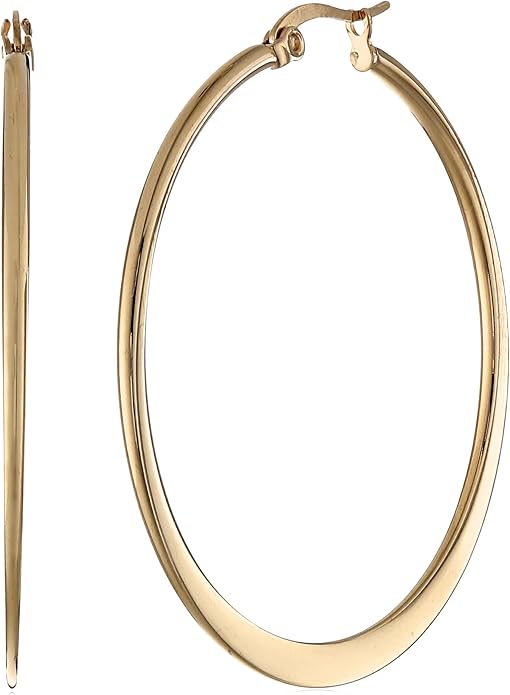 Amazon Essentials Gold Plated or Stainless Steel Flattened Hoop Earrings