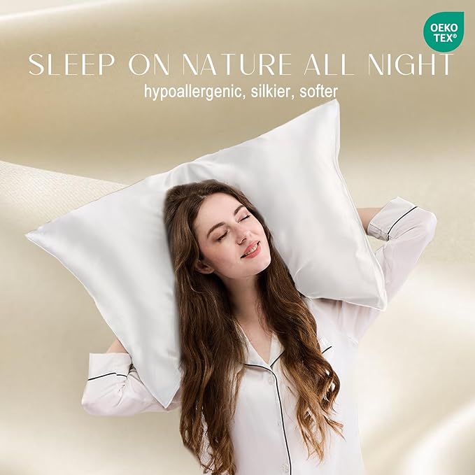 ZIMASILK 100% Pure Mulberry Silk Pillowcase for Hair and Skin,with Hidden Zipper,Both Side 19 Momme Silk, 1pc (Body 20"x54", White)