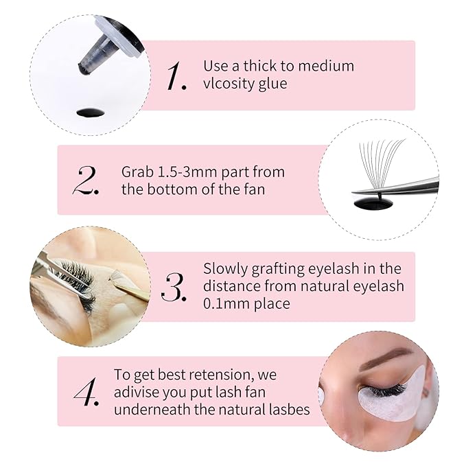 Volume Lash Extensions Mixed Tray 1000 Premade Fans 10D Loose Promade Fans Pointy Base Premade Fans Eyelash Extensions Handmade Premade Lash Fans (10D-0.07C,9-16mm)