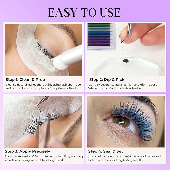 SAIGON LASH Eyelash Extensions, Mink Lash, Volume & Classic Lashes for Professionals, J/B/C/CC/D/L/M Curl, 4-15mm Length, Soft Korean PBT Fiber, 16 Rows Lash Tray (Rainbow-D-0.07-9mm)