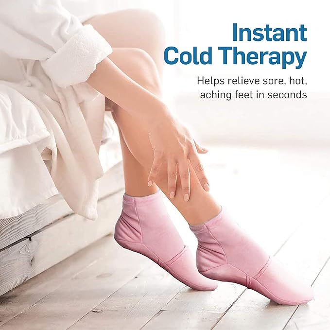 NatraCure Pink Cold Therapy Socks - Reusable Gel Ice Frozen Slippers for Feet, Arthritis, Neuropathy, Plantar Fasciitis, Post Partum Foot - Size: Large