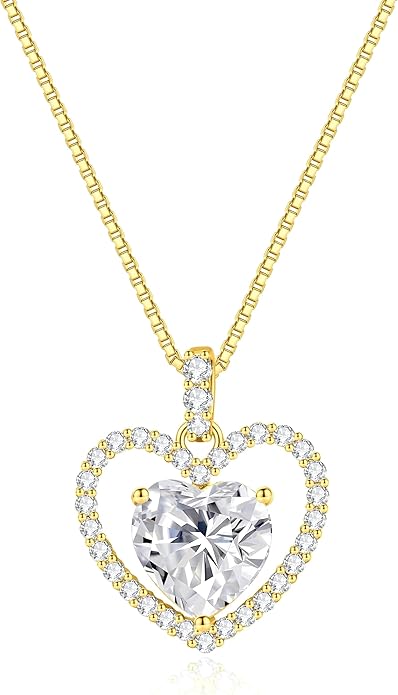 geweio 2CT Moissanite Heart Necklace for Women Wife in Gift Box,S925 Sterling Silver Jewelry for Women,Anniversary Birthday Present for Wife Her Girlfriend,18K Gold/White Gold Filled