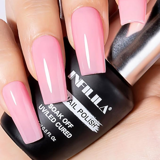 NXJ INFILILA Light Pink Gel Nail Polish, 15ml Baby Milky Pink Soak Off UV LED Gel Polish Long Lasting Shiny, Nude Jelly Sheer Translucent Color for Salon and Nail Art DIY at Home N19