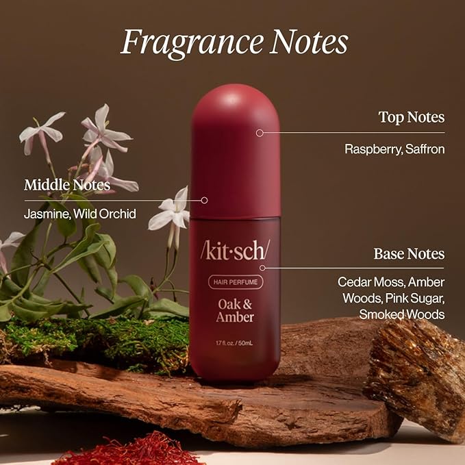 Kitsch Hair Perfume for Women - Oak & Amber | Clean, Deodorizing & Patented Odor-Eliminating Technology Hair Spray & Body Mist - Freshen Hair, Body & Pillows- Berries and Blooming Jasmine Scent - 50mL