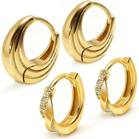 Gold Earrings for Women Trendy, Chunky Gold Huggie Stud Hoop Hypoallergenic Earrings, Jewelry Gifts for Best Friend
