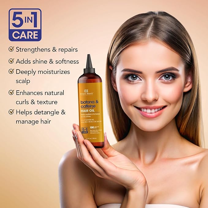 Botanic Hearth Hair Oil for Hair Growth & Hair Relaxer | Strengthening Dry, Frizzy, Damaged Hair & Scalp Treatment | Batana & Caffeine Hair Oil – 6.7 Fl Oz