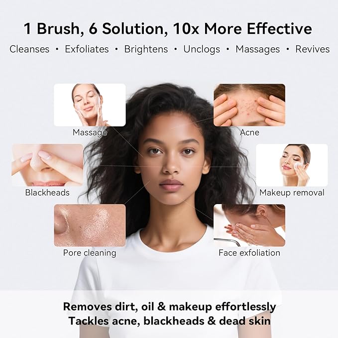 PURTIF Electric Facial Cleansing Brush - Rechargeable Silicone Face Scrubber exfoliator, Face Pore Cleansing Brush,3 Speeds,Waterproof, Exfoliating & Massage,for Women & Men.for Face Skin Issues,White